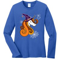 Funny Unicorn Face Witch Hat Cute Halloween Costume Meaningful Gift Ladies Long Sleeve Shirt