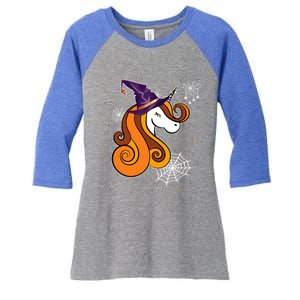 Funny Unicorn Face Witch Hat Cute Halloween Costume Meaningful Gift Women's Tri-Blend 3/4-Sleeve Raglan Shirt