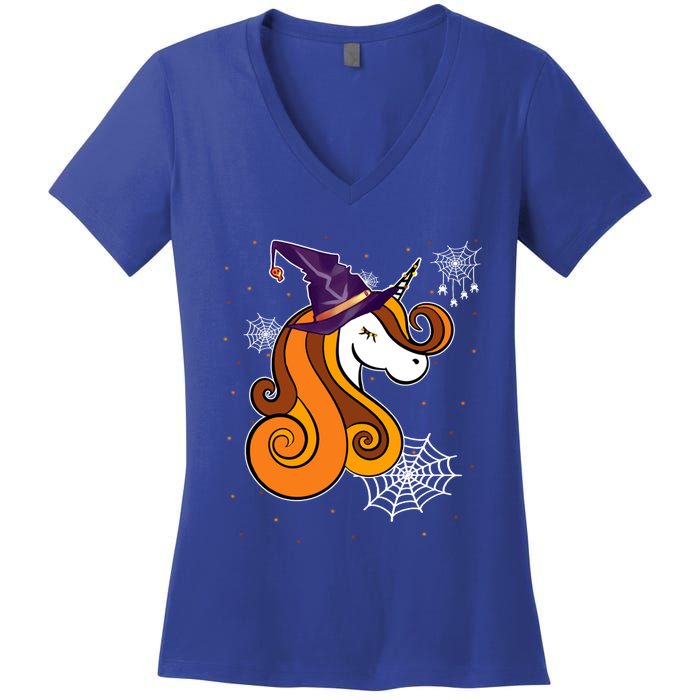 Funny Unicorn Face Witch Hat Cute Halloween Costume Meaningful Gift Women's V-Neck T-Shirt