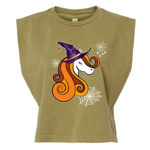 Funny Unicorn Face Witch Hat Cute Halloween Costume Meaningful Gift Garment-Dyed Women's Muscle Tee