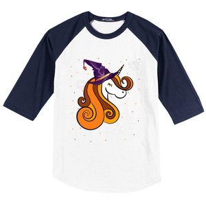 Funny Unicorn Face Witch Hat Cute Halloween Costume Meaningful Gift Baseball Sleeve Shirt