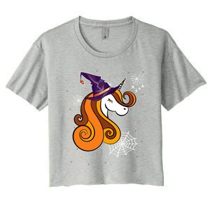 Funny Unicorn Face Witch Hat Cute Halloween Costume Meaningful Gift Women's Crop Top Tee