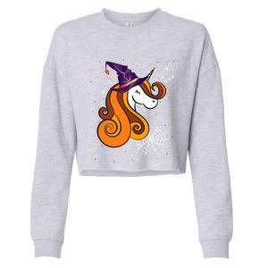 Funny Unicorn Face Witch Hat Cute Halloween Costume Meaningful Gift Cropped Pullover Crew