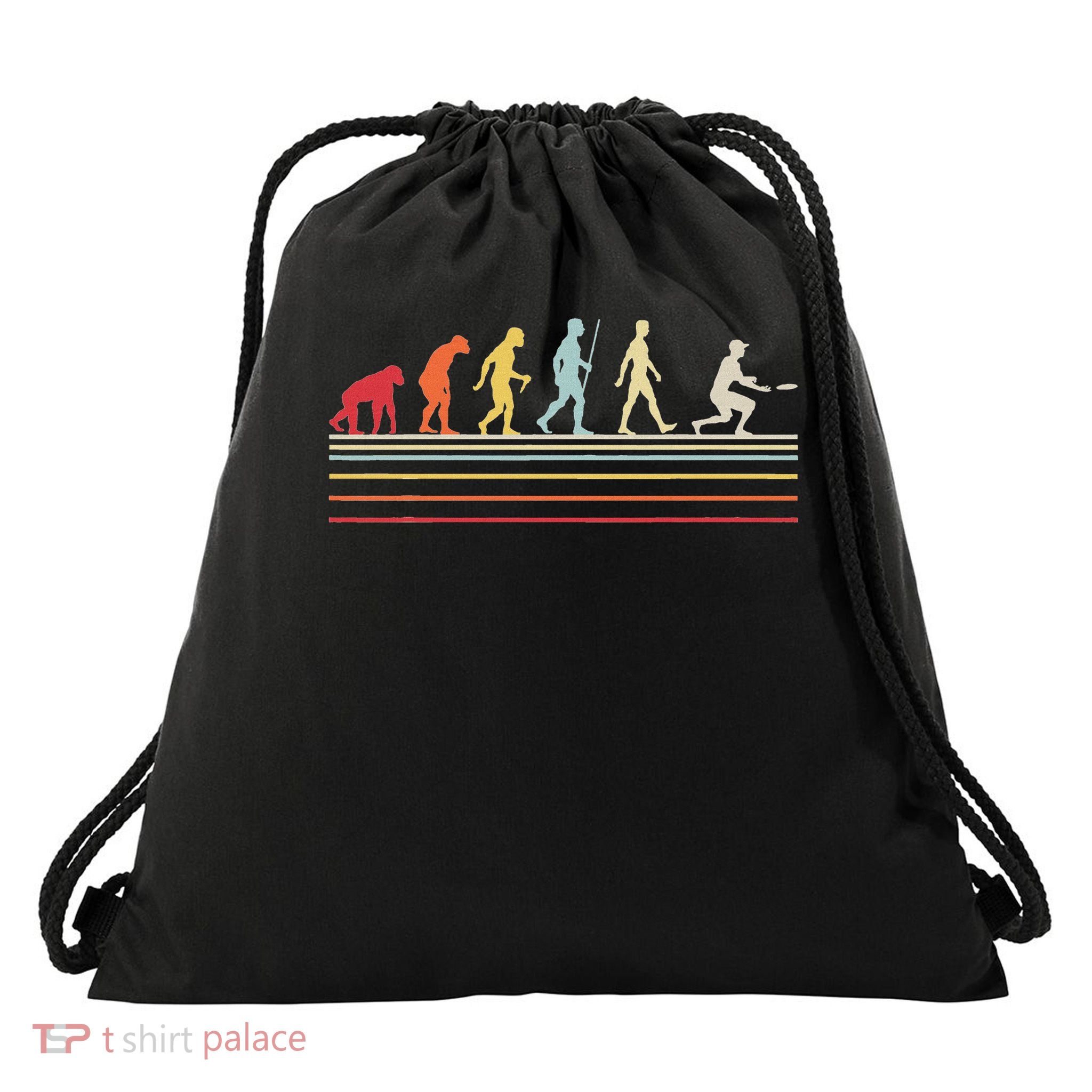 Funny Ultimate Frisbee Player Evolution Vintage Flying Disc Drawstring Bag