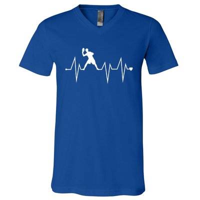 Funny Ultimate Frisbee Player Heartbeat Heart Pulse Rate Ekg Funny Gift V-Neck T-Shirt