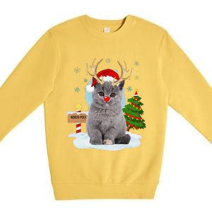 Funny Ugly Funny Cat Reindeer North Pole Christmas Premium Crewneck Sweatshirt