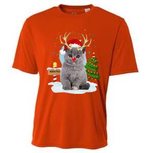 Funny Ugly Funny Cat Reindeer North Pole Christmas Cooling Performance Crew T-Shirt