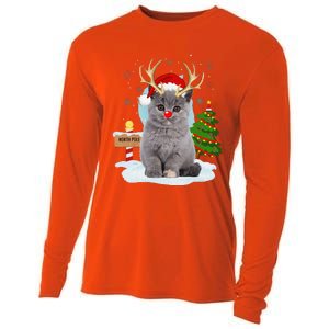 Funny Ugly Funny Cat Reindeer North Pole Christmas Cooling Performance Long Sleeve Crew