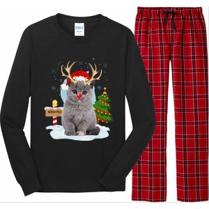 Funny Ugly Funny Cat Reindeer North Pole Christmas Long Sleeve Pajama Set