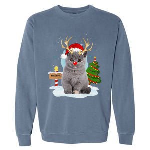 Funny Ugly Funny Cat Reindeer North Pole Christmas Garment-Dyed Sweatshirt