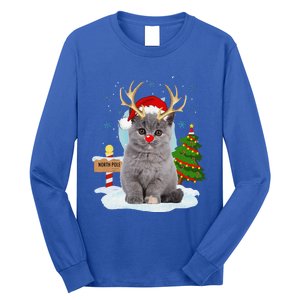 Funny Ugly Funny Cat Reindeer North Pole Christmas Long Sleeve Shirt