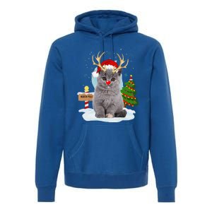 Funny Ugly Funny Cat Reindeer North Pole Christmas Premium Hoodie