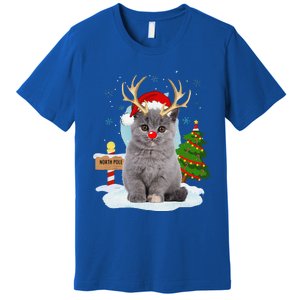 Funny Ugly Funny Cat Reindeer North Pole Christmas Premium T-Shirt