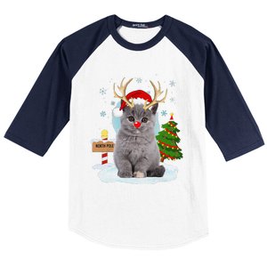 Funny Ugly Funny Cat Reindeer North Pole Christmas Baseball Sleeve Shirt