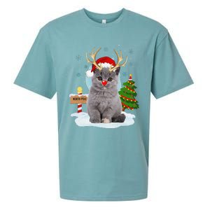 Funny Ugly Funny Cat Reindeer North Pole Christmas Sueded Cloud Jersey T-Shirt