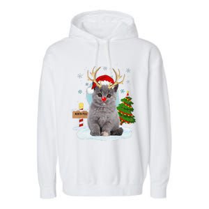 Funny Ugly Funny Cat Reindeer North Pole Christmas Garment-Dyed Fleece Hoodie