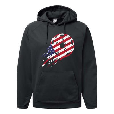 funny USA Flag Soccer American Ball Football Fan Performance Fleece Hoodie