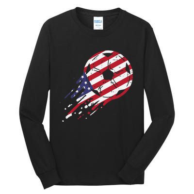 funny USA Flag Soccer American Ball Football Fan Tall Long Sleeve T-Shirt