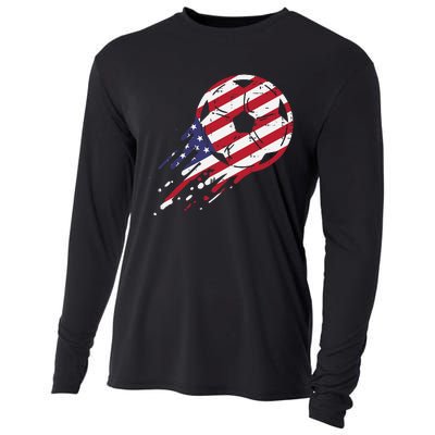 funny USA Flag Soccer American Ball Football Fan Cooling Performance Long Sleeve Crew