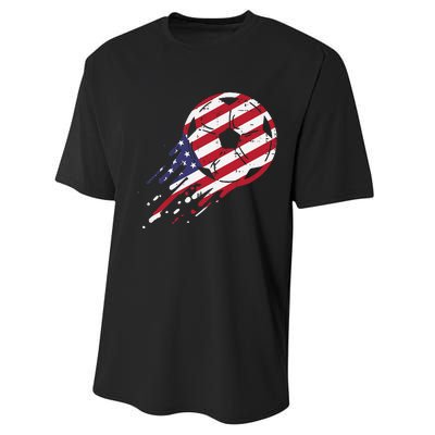 funny USA Flag Soccer American Ball Football Fan Performance Sprint T-Shirt