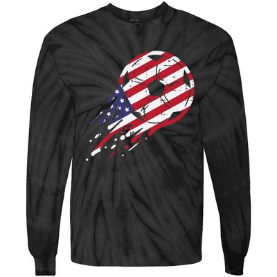 funny USA Flag Soccer American Ball Football Fan Tie-Dye Long Sleeve Shirt