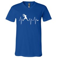 Funny Ultimate Frisbee Player Heartbeat Heart Pulse Rate Ekg Gift V-Neck T-Shirt