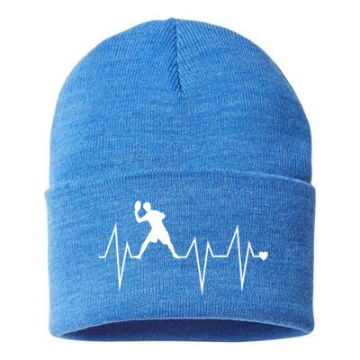 Funny Ultimate Frisbee Player Heartbeat Heart Pulse Rate Ekg Gift Sustainable Knit Beanie