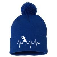 Funny Ultimate Frisbee Player Heartbeat Heart Pulse Rate Ekg Gift Pom Pom 12in Knit Beanie