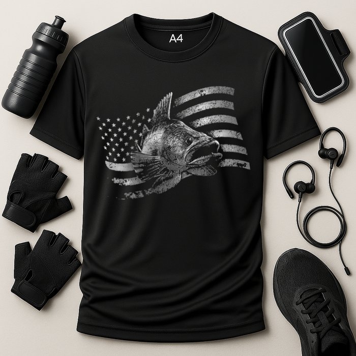 Fishing USA Flag Walleye Cooling Performance Crew T-Shirt