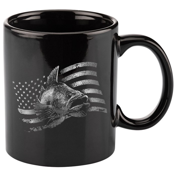 Fishing USA Flag Walleye 11oz C Handle Ceramic Mug