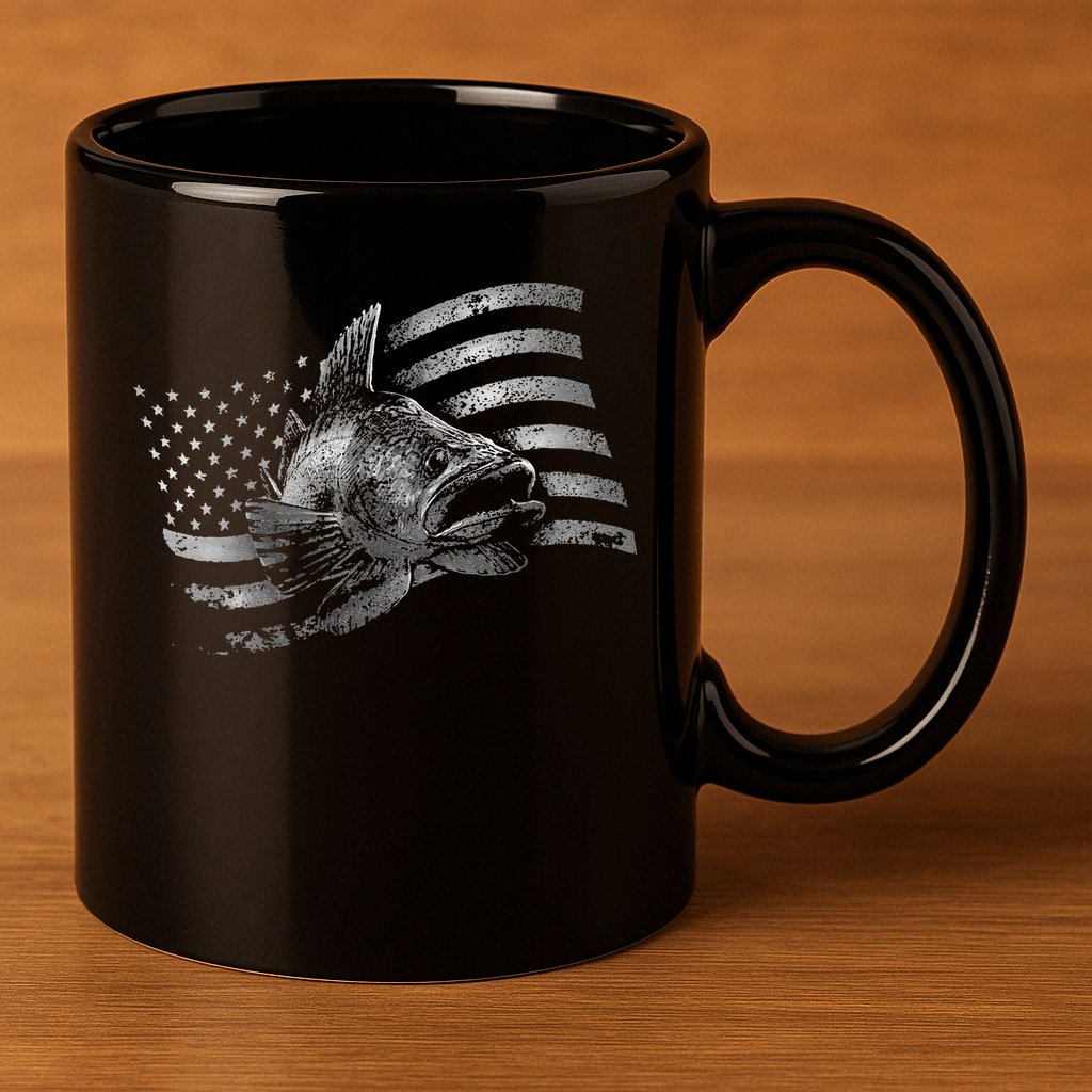 Fishing USA Flag Walleye 11oz C Handle Ceramic Mug