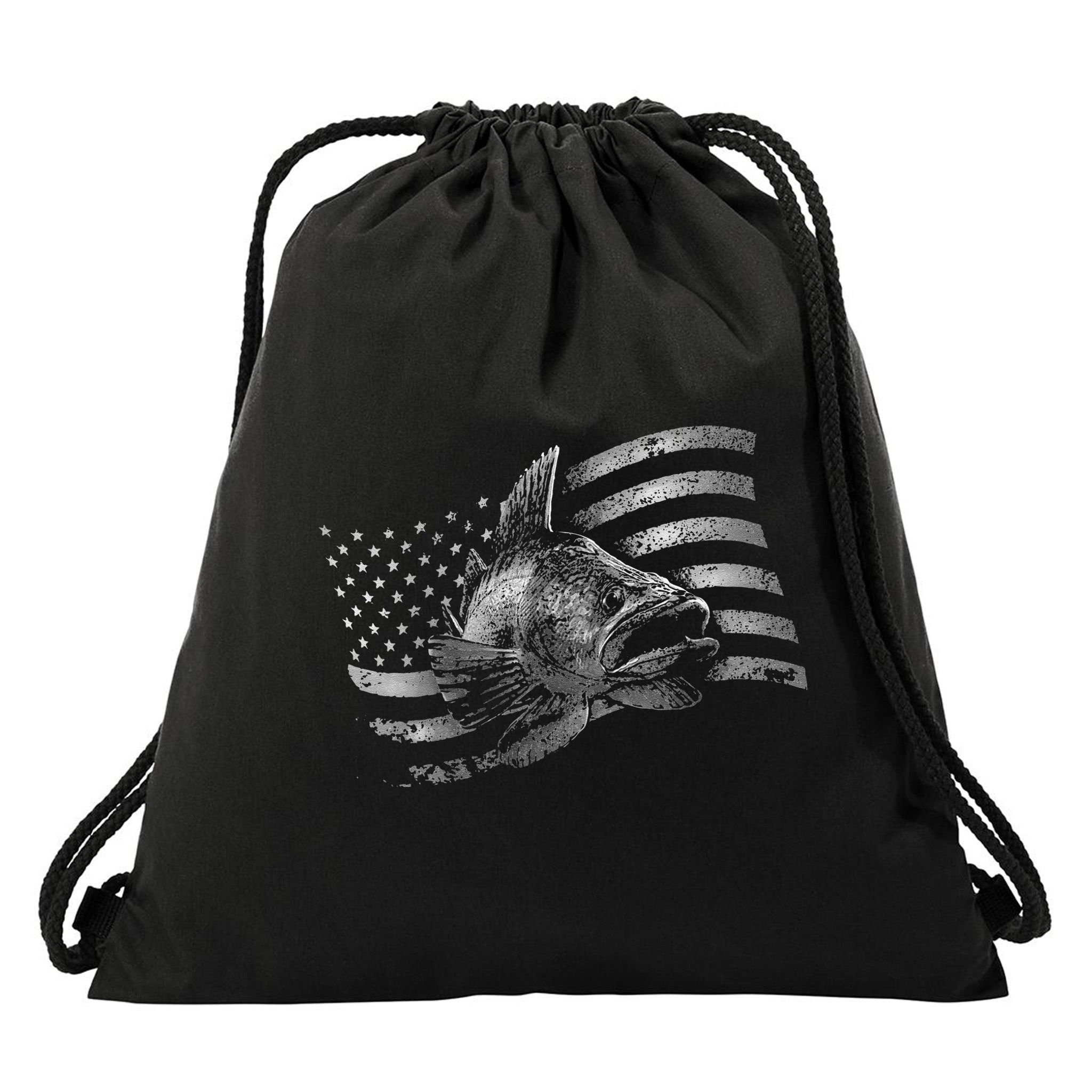 Fishing USA Flag Walleye Drawstring Bag