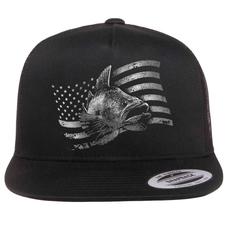 Fishing USA Flag Walleye Flat Bill Trucker Hat