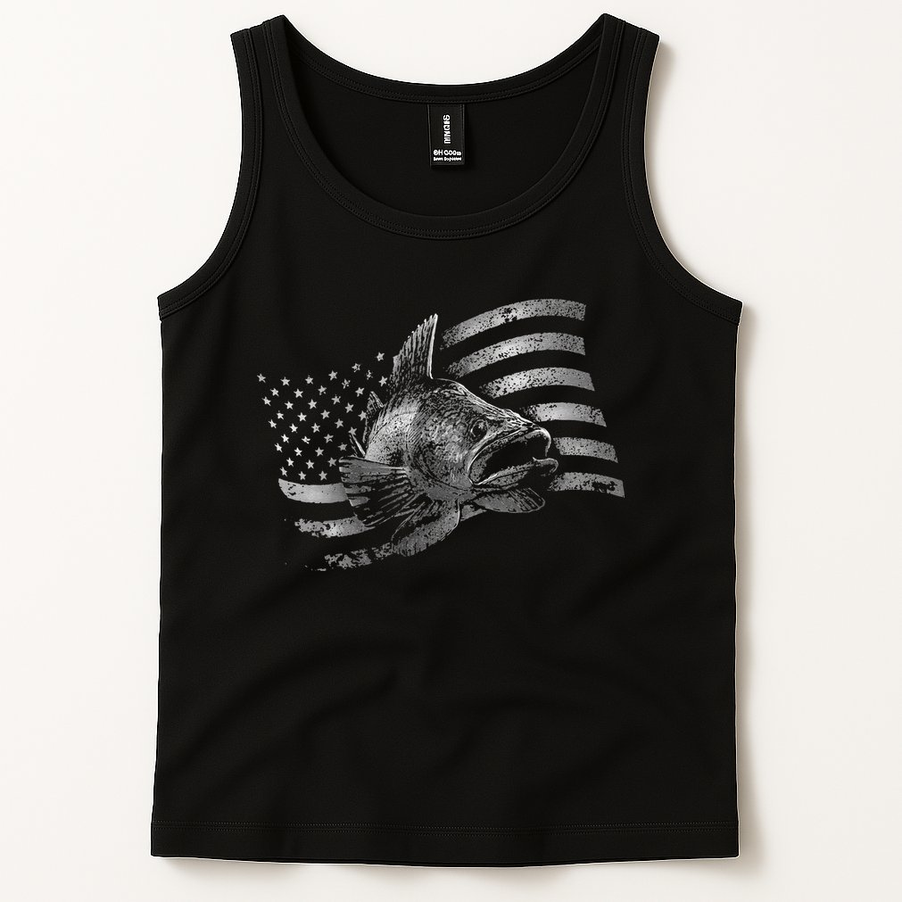 Fishing USA Flag Walleye Tank Top