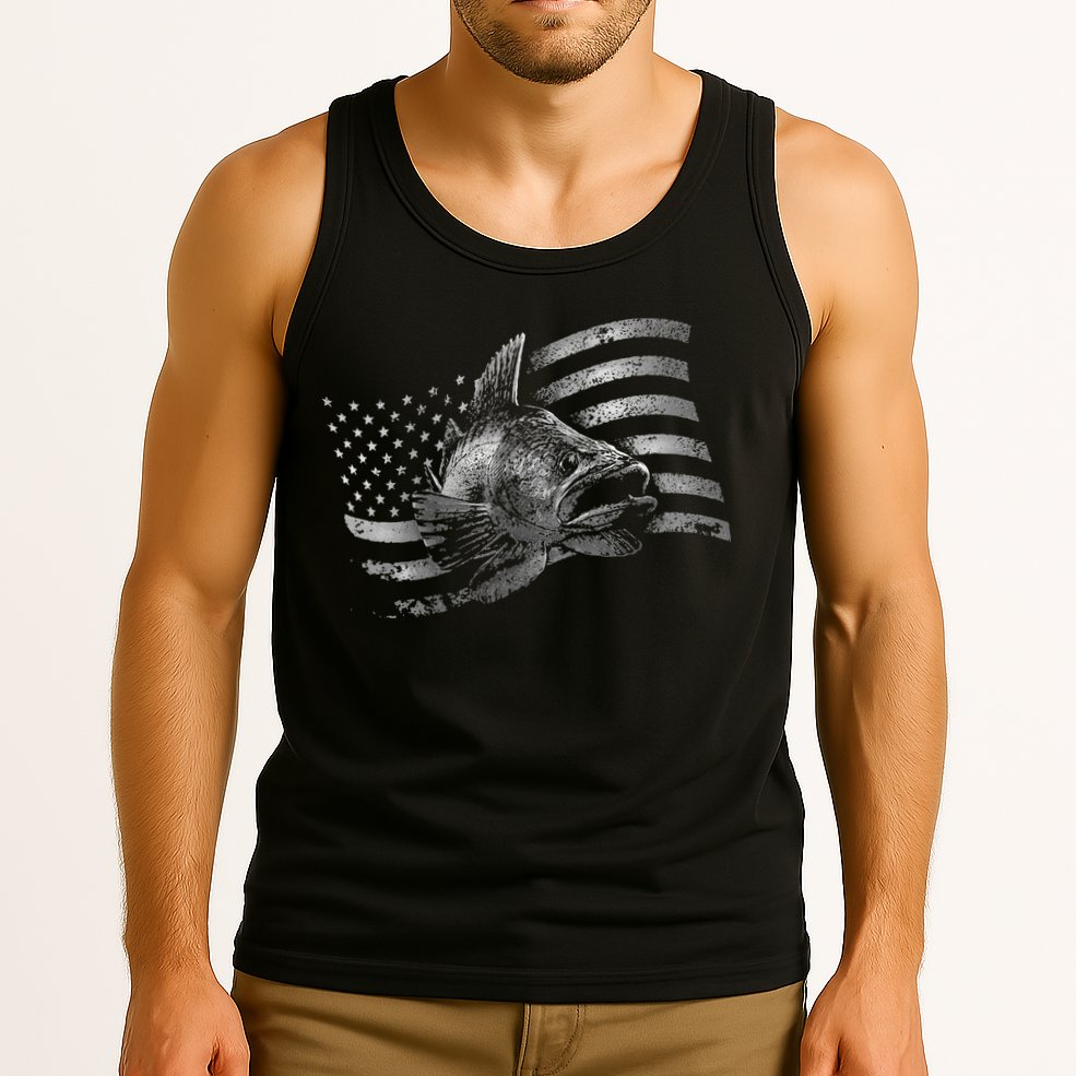 Fishing USA Flag Walleye Tank Top