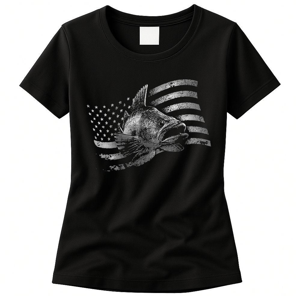 Fishing USA Flag Walleye Womens T-Shirt