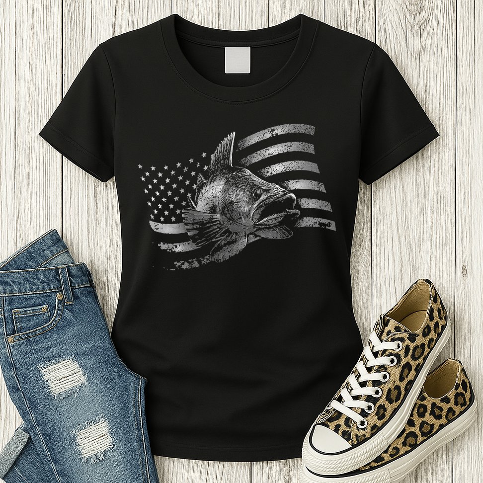 Fishing USA Flag Walleye Womens T-Shirt
