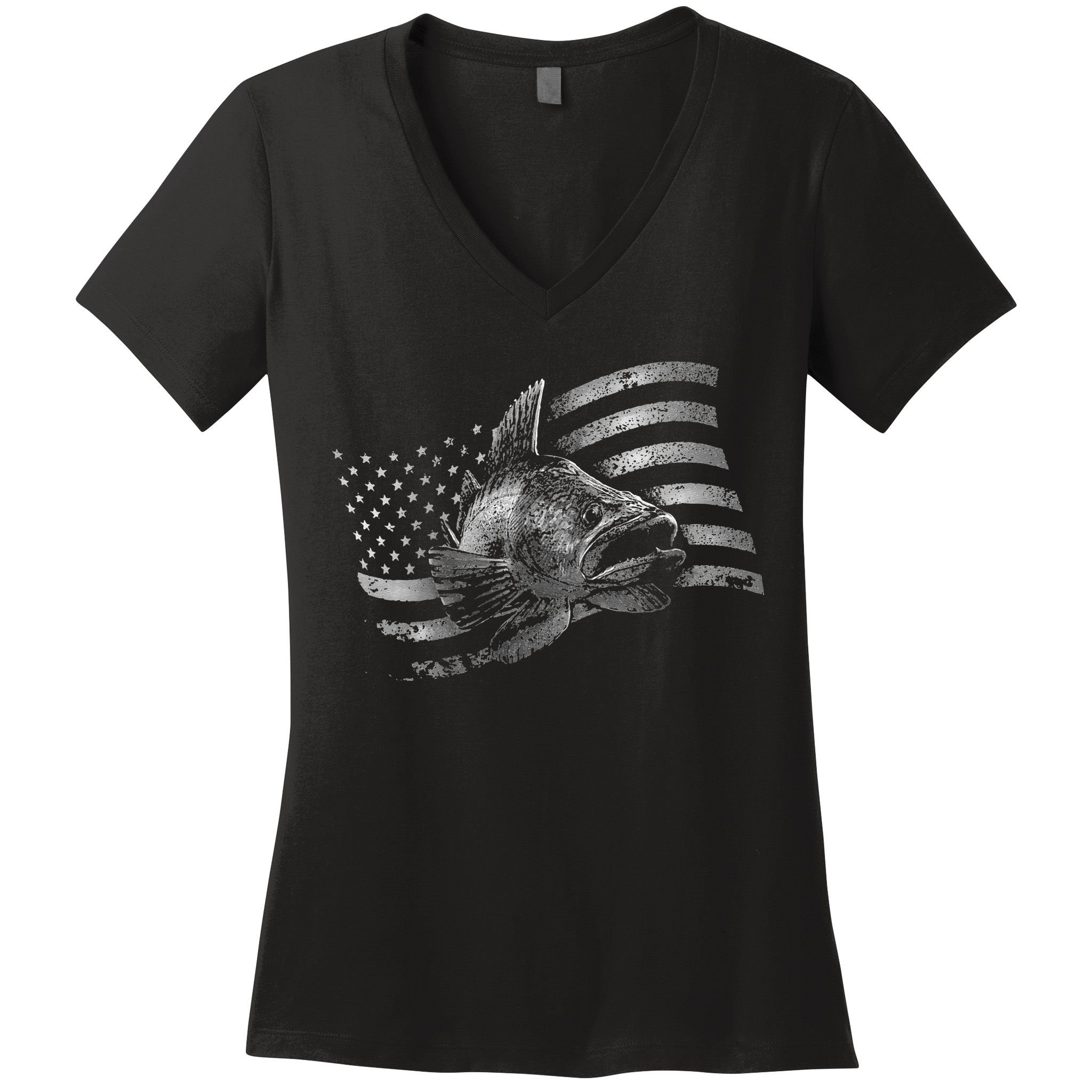 Fishing USA Flag Walleye Women's V-Neck T-Shirt