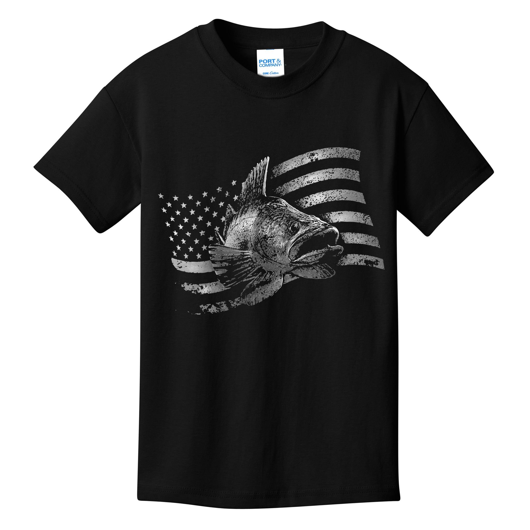 Fishing USA Flag Walleye Kids T-Shirt