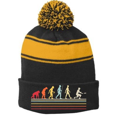 Funny Ultimate Frisbee Player Evolution Stripe Pom Pom Beanie