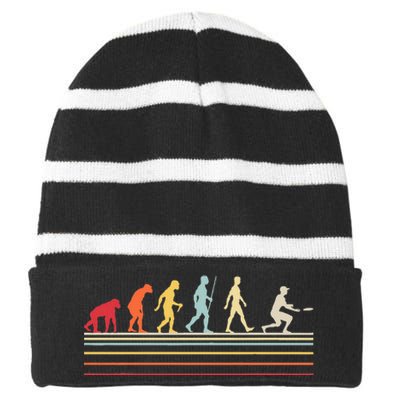 Funny Ultimate Frisbee Player Evolution Striped Beanie with Solid Band