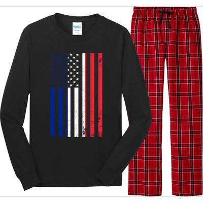 France Usa Flag Print Graphic Made In Usa With French Parts Gift Long Sleeve Pajama Set