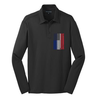 France Usa Flag Print Graphic Made In Usa With French Parts Gift Silk Touch Performance Long Sleeve Polo