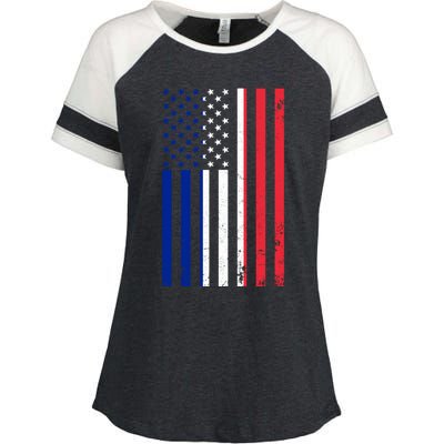 France Usa Flag Print Graphic Made In Usa With French Parts Gift Enza Ladies Jersey Colorblock Tee