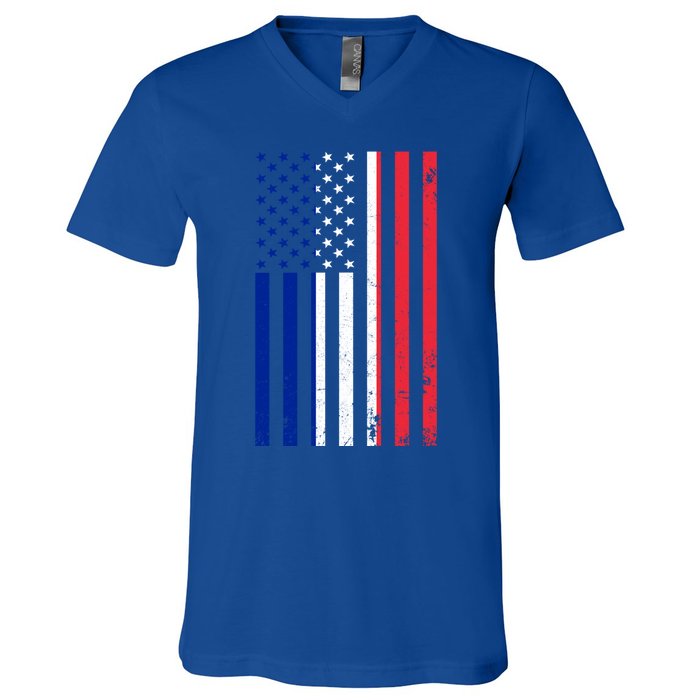 France Usa Flag Print Graphic Made In Usa With French Parts Gift V-Neck T-Shirt