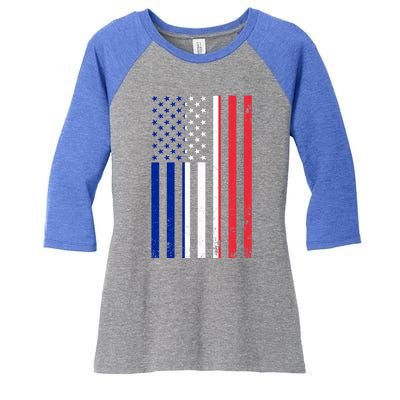 France Usa Flag Print Graphic Made In Usa With French Parts Gift Women's Tri-Blend 3/4-Sleeve Raglan Shirt