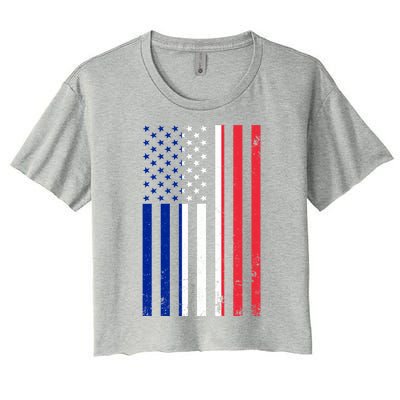 France Usa Flag Print Graphic Made In Usa With French Parts Gift Women's Crop Top Tee