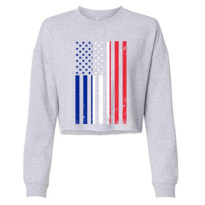 France Usa Flag Print Graphic Made In Usa With French Parts Gift Cropped Pullover Crew