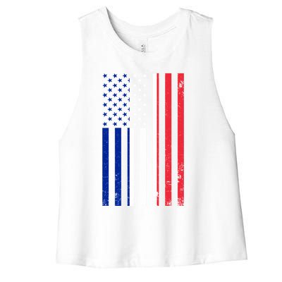 France Usa Flag Print Graphic Made In Usa With French Parts Gift Women's Racerback Cropped Tank