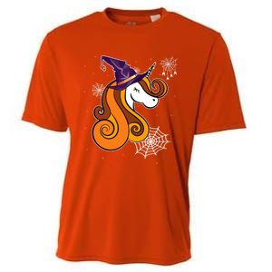 Funny Unicorn Face Witch Hat Cute Halloween Costume Gift Cooling Performance Crew T-Shirt